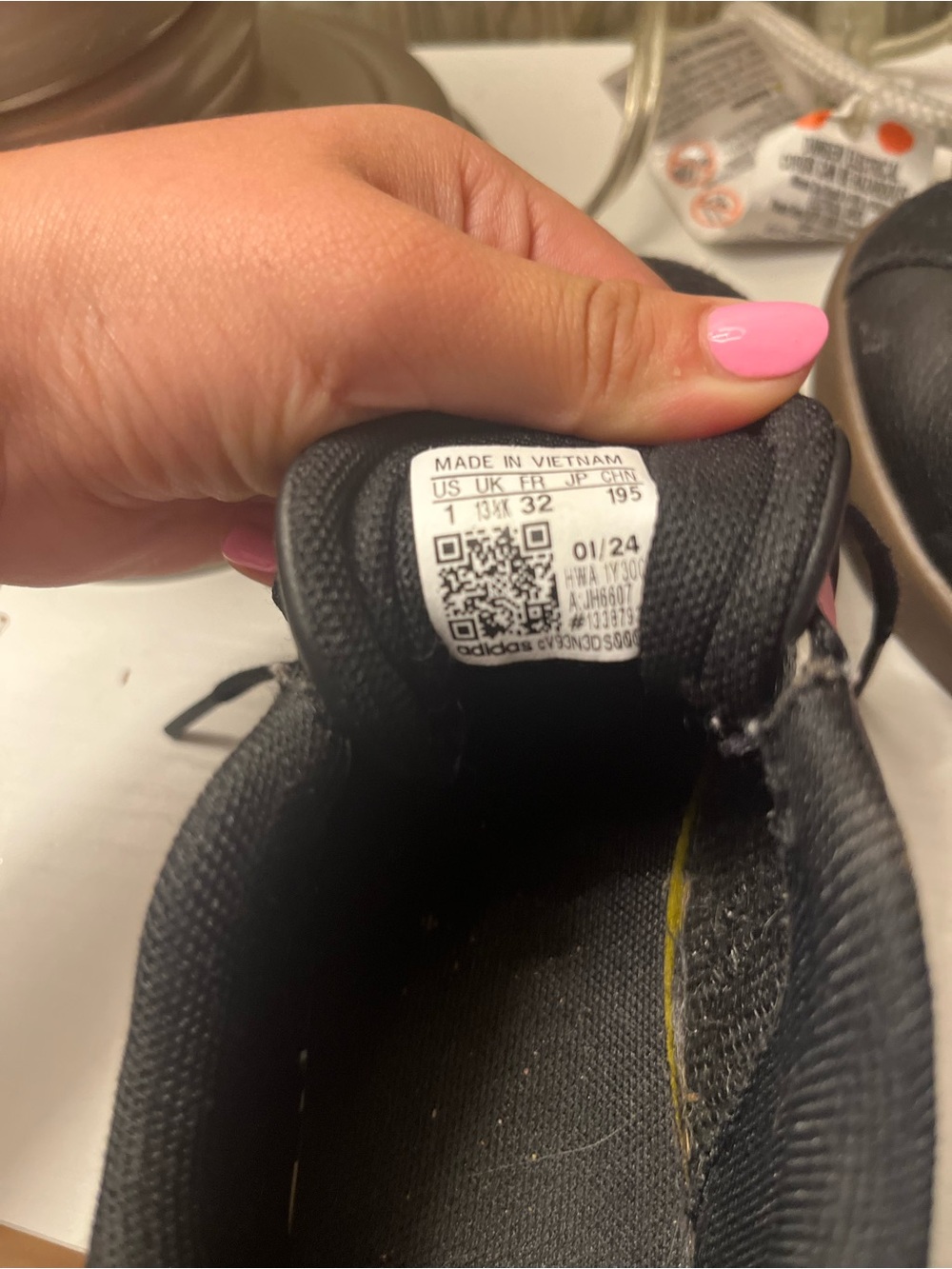 adidas Kids Black Sneakers with Pink & White Stripes - Picture 5 of 5